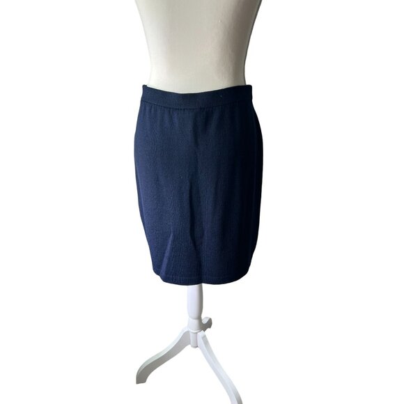 ST JOHN Vintage Marie Gray Navy Blue Knit Skirt Size 4 - Picture 2 of 4